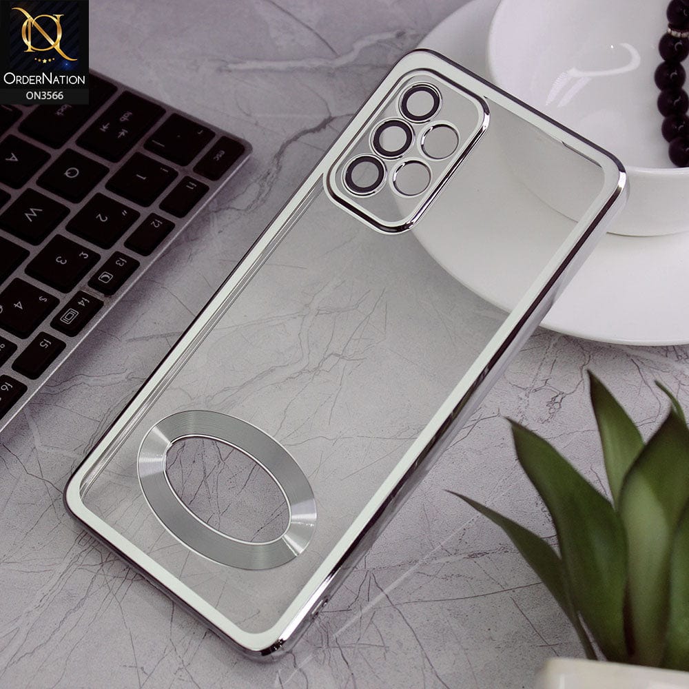 Samsung Galaxy A52 Cover - Silver - Electroplating Borders Logo Hole Camera Lens Protection Soft Silicone Case