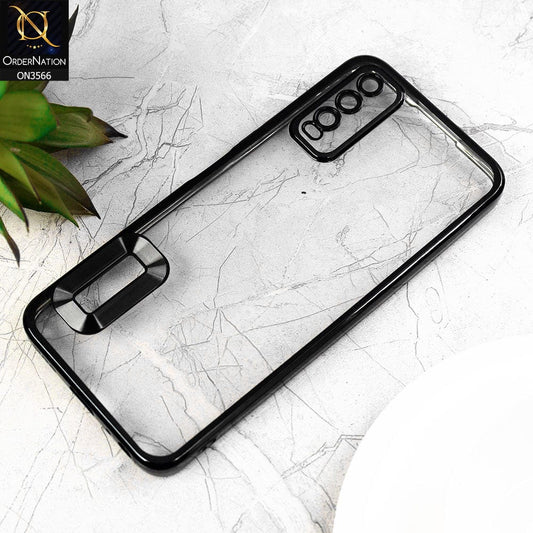 Vivo Y12a Cover  - Black - Electroplating Borders Logo Hole Camera Lens Protection Soft Silicone Case