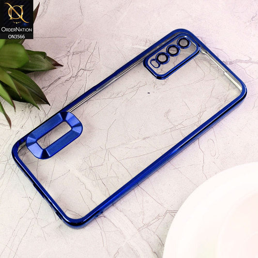Vivo Y12a Cover  - Blue - Electroplating Borders Logo Hole Camera Lens Protection Soft Silicone Case