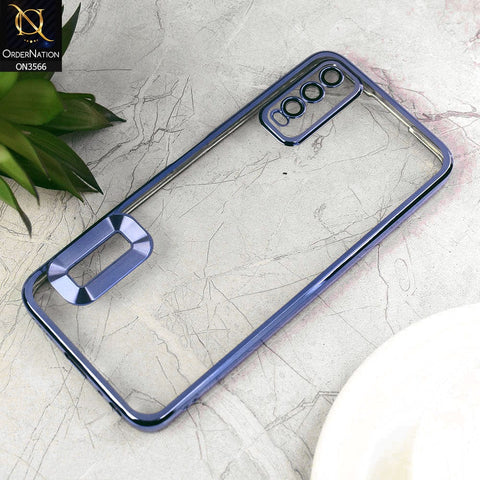 Vivo Y20i Cover  - Sierra Blue - Electroplating Borders Logo Hole Camera Lens Protection Soft Silicone Case