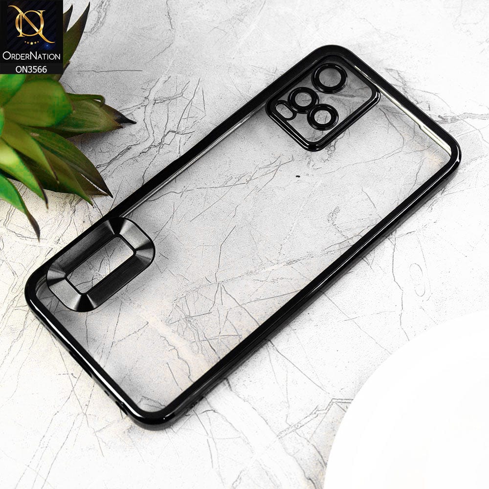 Vivo Y21a Cover  - Black - Electroplating Borders Logo Hole Camera Lens Protection Soft Silicone Case