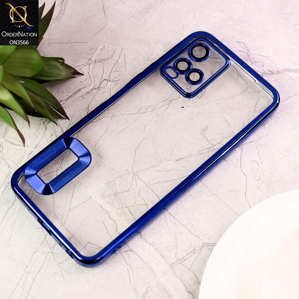 Vivo Y33t Cover  - Blue - Electroplating Borders Logo Hole Camera Lens Protection Soft Silicone Case
