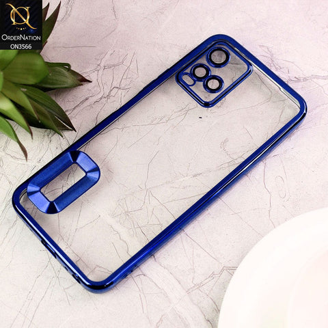 Vivo Y33t Cover  - Blue - Electroplating Borders Logo Hole Camera Lens Protection Soft Silicone Case