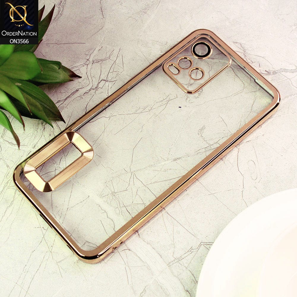 Vivo Y33t Cover  - Golden - Electroplating Borders Logo Hole Camera Lens Protection Soft Silicone Case