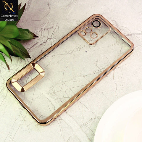 Vivo Y33s Cover  - Golden - Electroplating Borders Logo Hole Camera Lens Protection Soft Silicone Case