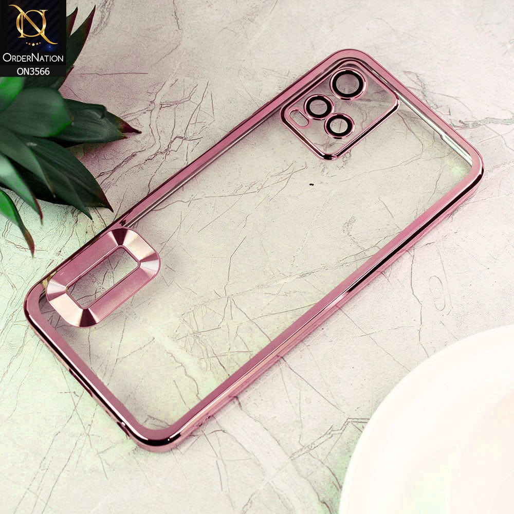 Vivo Y33s Cover  - Rose Gold - Electroplating Borders Logo Hole Camera Lens Protection Soft Silicone Case