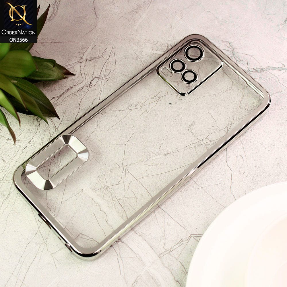 Vivo Y21a Cover  - Silver - Electroplating Borders Logo Hole Camera Lens Protection Soft Silicone Case