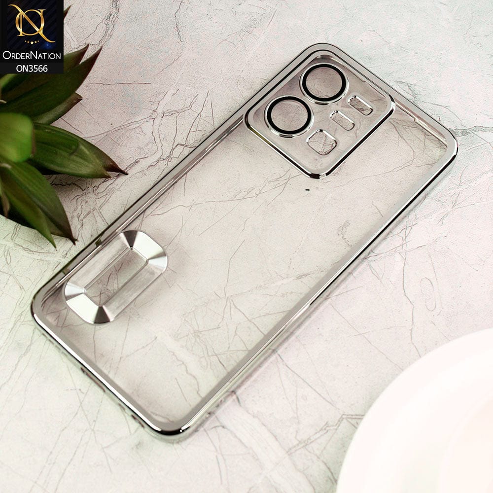 vivo Y35 4G Cover  - Silver - Electroplating Borders Logo Hole Camera Lens Protection Soft Silicone Case