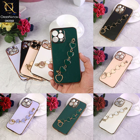 Vivo Y20 Cover - White - Electroplated Edges Soft Silicone Heart Chain Fingers Holder Case with Camera Protection