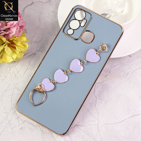 Infinix Hot 12 Play Cover - Sierra Blue - Electroplated Edges Soft Silicone Heart Chain Fingers Holder Case with Camera Protection