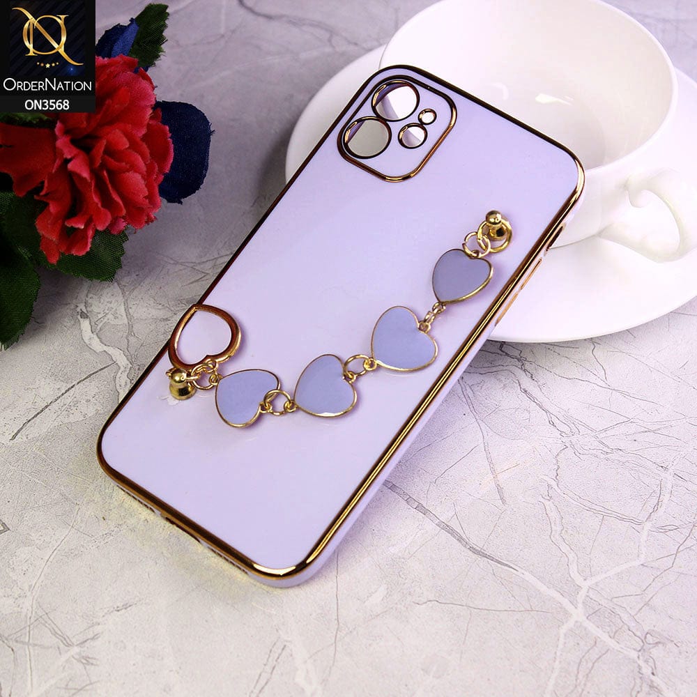 iPhone 11 Cover - Purple - Electroplated Edges Soft Silicone Heart Chain Fingers Holder Case with Camera Protection