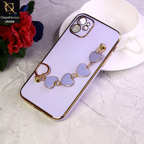 iPhone 11 Cover - Purple - Electroplated Edges Soft Silicone Heart Chain Fingers Holder Case with Camera Protection