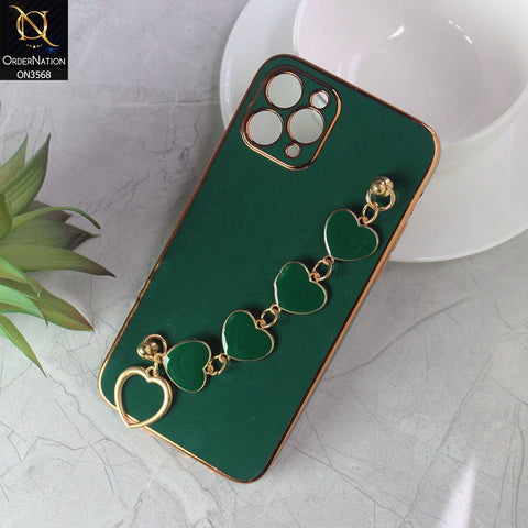 iPhone 11 Pro Cover - Green - Electroplated Edges Soft Silicone Heart Chain Fingers Holder Case with Camera Protection