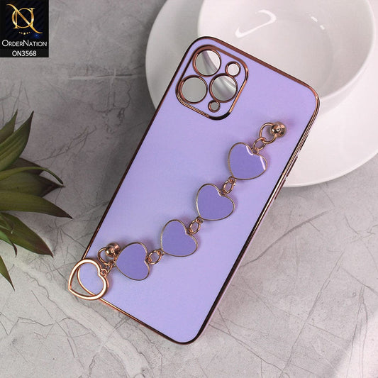 iPhone 11 Pro Cover - Purple - Electroplated Edges Soft Silicone Heart Chain Fingers Holder Case with Camera Protection