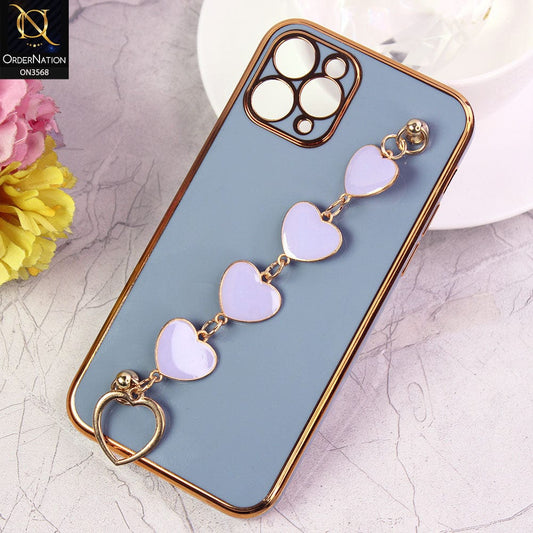 iPhone 11 Pro Cover - Sierra Blue - Electroplated Edges Soft Silicone Heart Chain Fingers Holder Case with Camera Protection