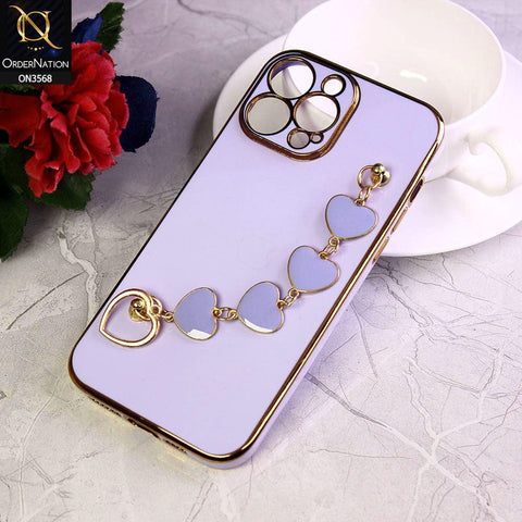 iPhone 13 Pro Max Cover - Purple - Electroplated Edges Soft Silicone Heart Chain Fingers Holder Case with Camera Protection
