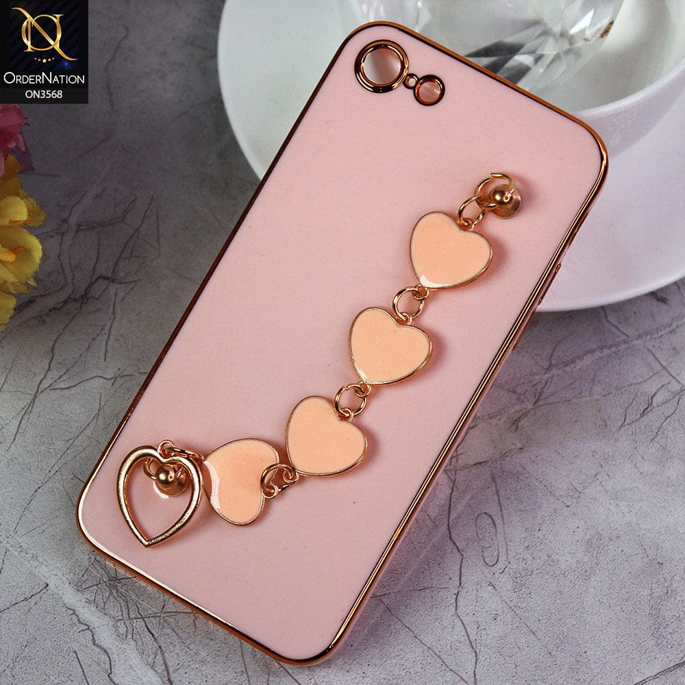 iPhone 8 / 7 Cover - Pink - Electroplated Edges Soft Silicone Heart Chain Fingers Holder Case with Camera Protection