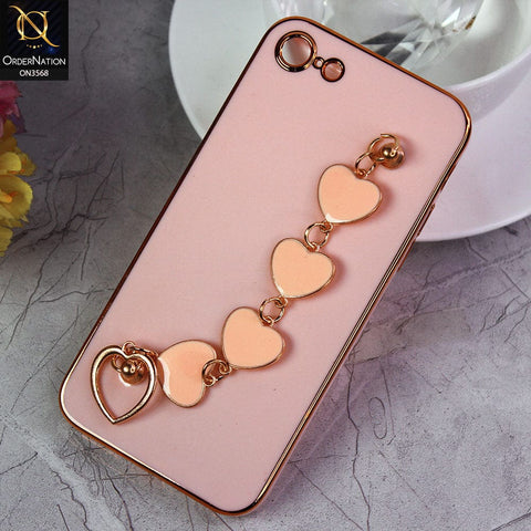 iPhone SE 2020 Cover - Pink - Electroplated Edges Soft Silicone Heart Chain Fingers Holder Case with Camera Protection