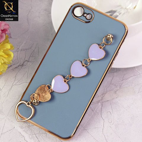 iPhone SE 2020 Cover - Sierra Blue - Electroplated Edges Soft Silicone Heart Chain Fingers Holder Case with Camera Protection