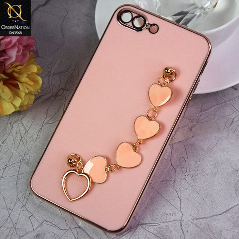 iPhone 8 Plus / 7 Plus Cover - Pink - Electroplated Edges Soft Silicone Heart Chain Fingers Holder Case with Camera Protection