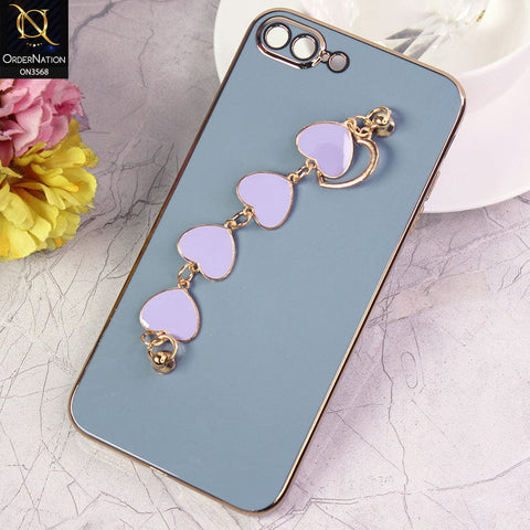 iPhone 8 Plus / 7 Plus Cover - Sierra Blue - Electroplated Edges Soft Silicone Heart Chain Fingers Holder Case with Camera Protection