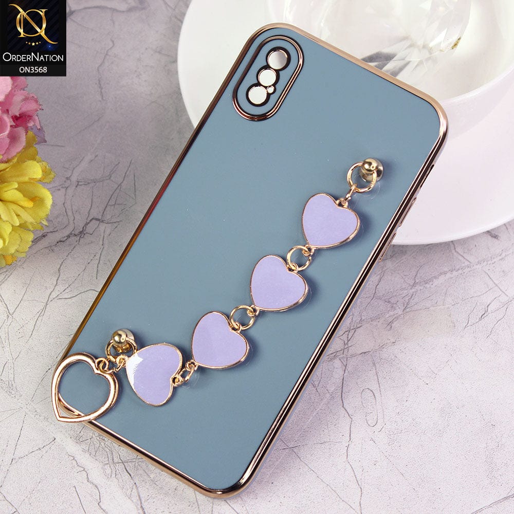 iPhone XS / X Cover - Sierra Blue - Electroplated Edges Soft Silicone Heart Chain Fingers Holder Case with Camera Protection