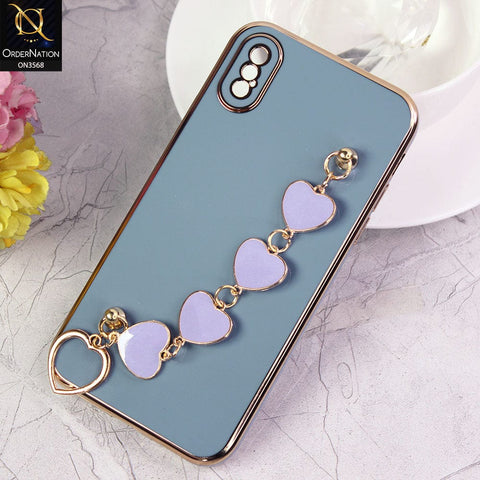 iPhone XS / X Cover - Sierra Blue - Electroplated Edges Soft Silicone Heart Chain Fingers Holder Case with Camera Protection
