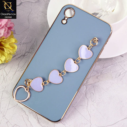 iPhone XR Cover - Sierra Blue - Electroplated Edges Soft Silicone Heart Chain Fingers Holder Case with Camera Protection