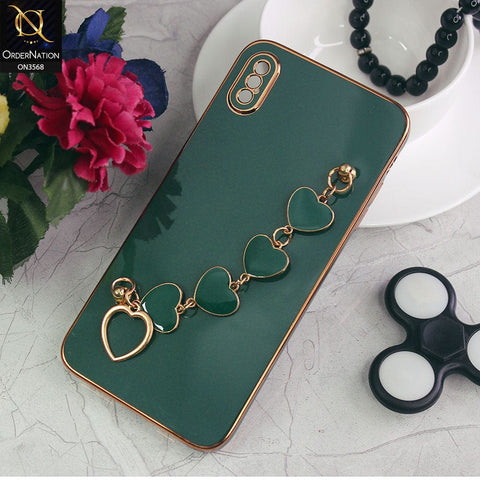 iPhone XS Max Cover - Green - Electroplated Edges Soft Silicone Heart Chain Fingers Holder Case with Camera Protection