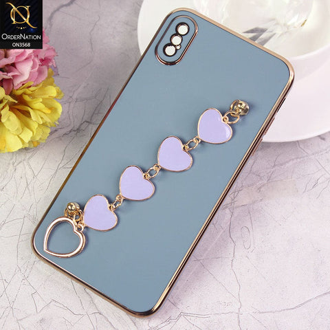 iPhone XS Max Cover - Sierra Blue - Electroplated Edges Soft Silicone Heart Chain Fingers Holder Case with Camera Protection