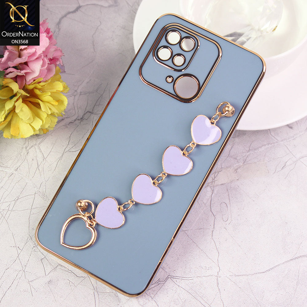 Xiaomi Redmi 10C Cover - Sierra Blue - Electroplated Edges Soft Silicone Heart Chain Fingers Holder Case with Camera Protection