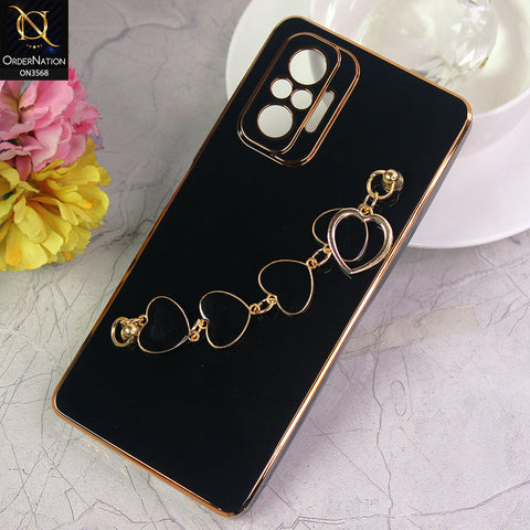 Xiaomi Redmi Note 10 4G Cover - Black - Electroplated Edges Soft Silicone Heart Chain Fingers Holder Case with Camera Protection