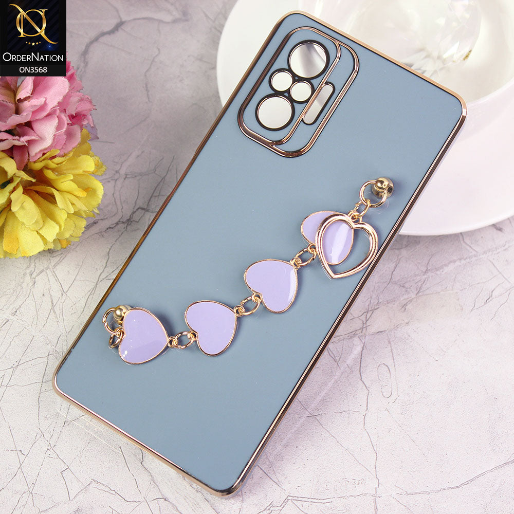 Xiaomi Redmi Note 10S Cover - Sierra Blue - Electroplated Edges Soft Silicone Heart Chain Fingers Holder Case with Camera Protection
