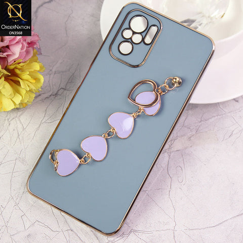 Xiaomi Redmi Note 10 Pro Max Cover - Sierra Blue - Electroplated Edges Soft Silicone Heart Chain Fingers Holder Case with Camera Protection