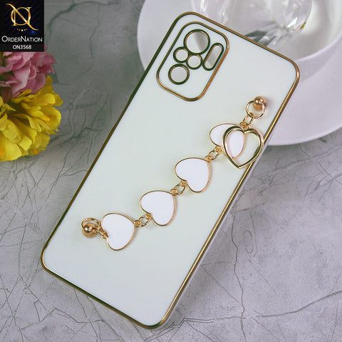 Xiaomi Redmi Note 10 Pro Max Cover - White - Electroplated Edges Soft Silicone Heart Chain Fingers Holder Case with Camera Protection