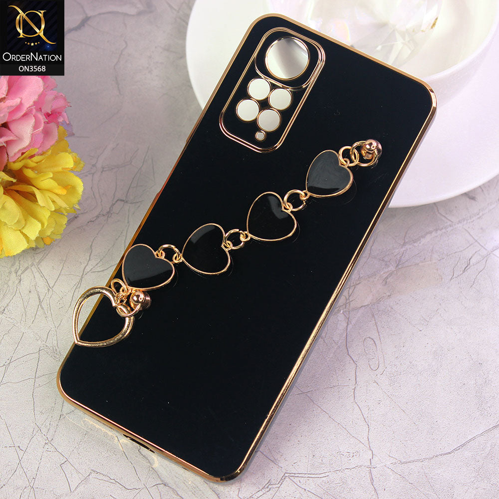 Xiaomi Redmi Note 11S Cover - Black - Electroplated Edges Soft Silicone Heart Chain Fingers Holder Case with Camera Protection