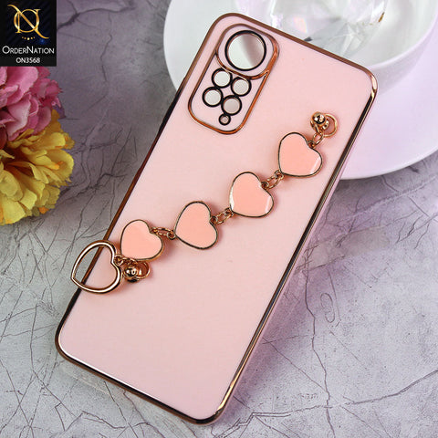 Xiaomi Redmi Note 11S Cover - Pink - Electroplated Edges Soft Silicone Heart Chain Fingers Holder Case with Camera Protection
