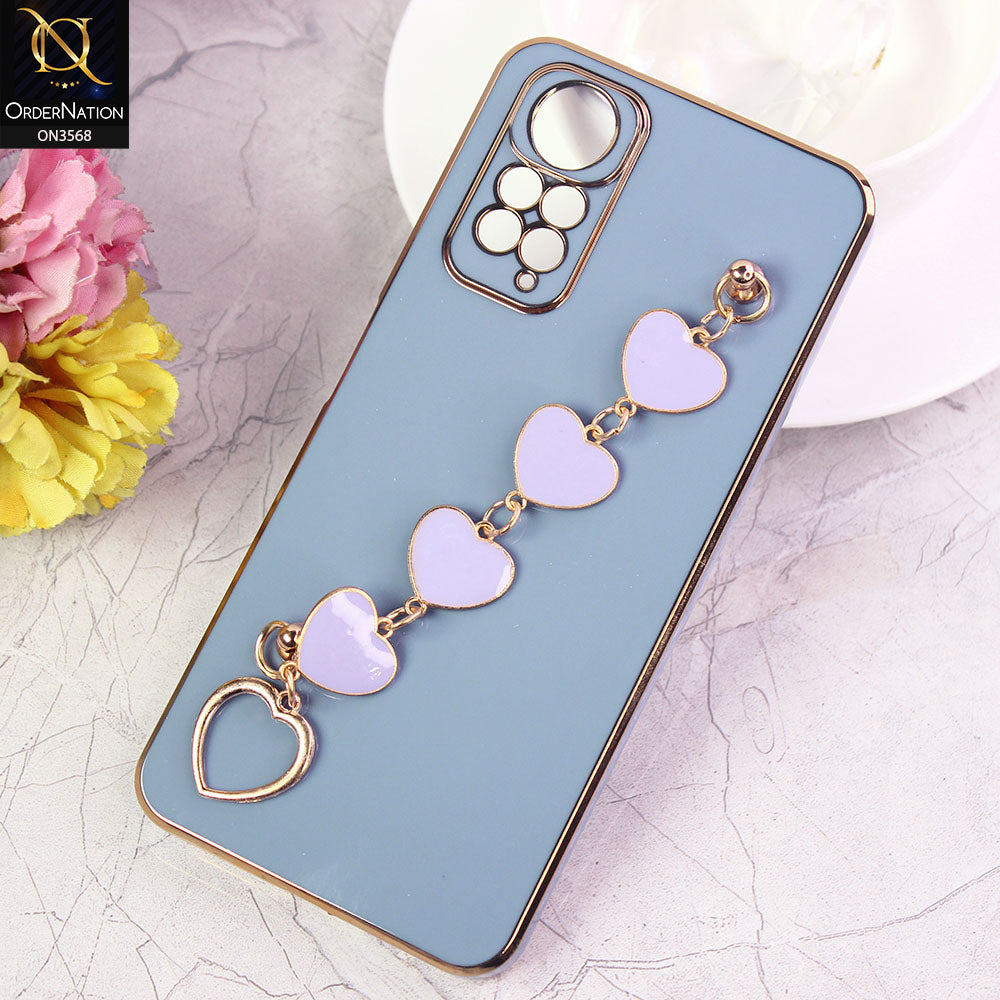 Xiaomi Redmi Note 11 Cover - Sierra Blue - Electroplated Edges Soft Silicone Heart Chain Fingers Holder Case with Camera Protection
