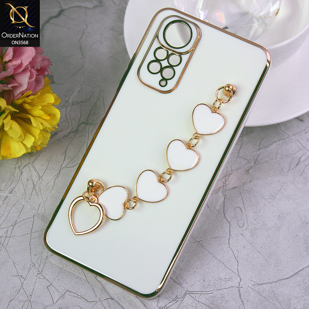 Xiaomi Redmi Note 11 Cover - White - Electroplated Edges Soft Silicone Heart Chain Fingers Holder Case with Camera Protection