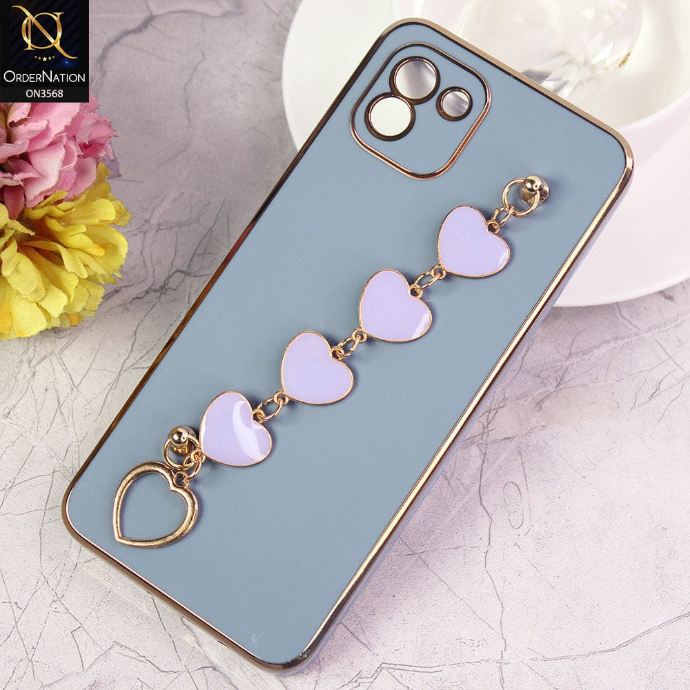 Samsung Galaxy A03 Cover - Sierra Blue - Electroplated Edges Soft Silicone Heart Chain Fingers Holder Case with Camera Protection
