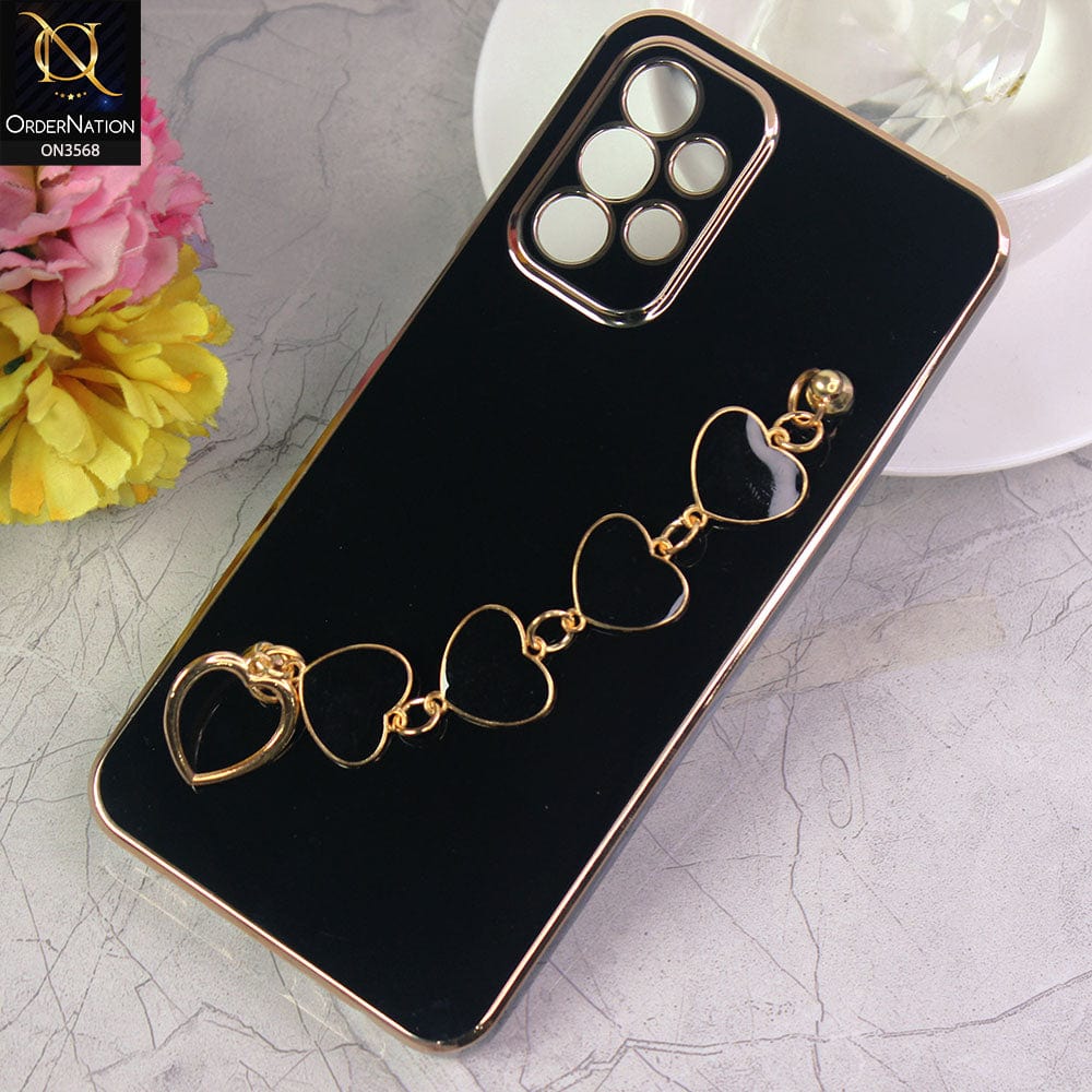 Samsung Galaxy A23 5G Cover - Black - Electroplated Edges Soft Silicone Heart Chain Fingers Holder Case with Camera Protection