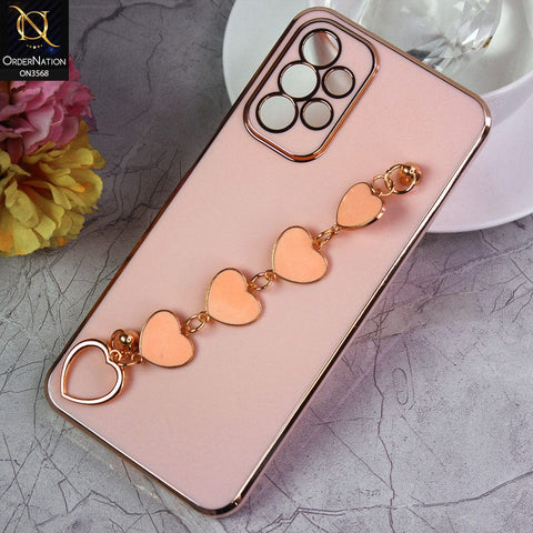 Samsung Galaxy A23 Cover - Pink - Electroplated Edges Soft Silicone Heart Chain Fingers Holder Case with Camera Protection