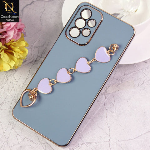 Samsung Galaxy A23 Cover - Sierra Blue - Electroplated Edges Soft Silicone Heart Chain Fingers Holder Case with Camera Protection