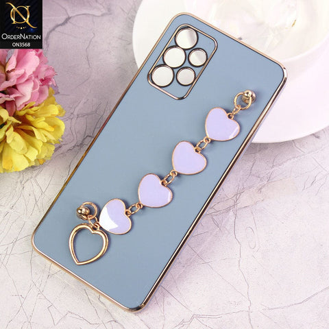 Samsung Galaxy A32 Cover - Sierra Blue - Electroplated Edges Soft Silicone Heart Chain Fingers Holder Case with Camera Protection