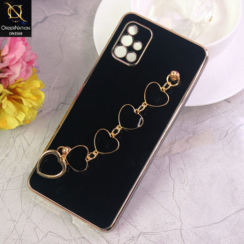Samsung Galaxy A51 Cover - Black - Electroplated Edges Soft Silicone Heart Chain Fingers Holder Case with Camera Protection