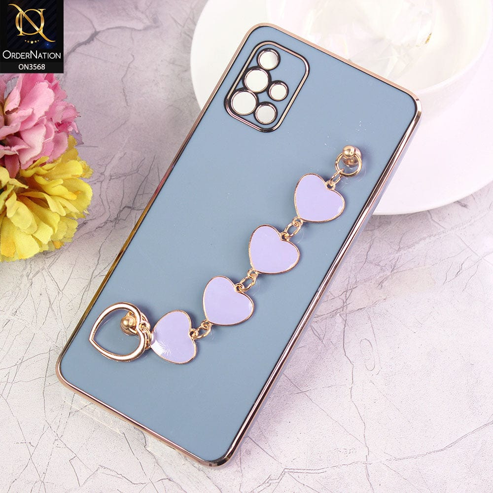 Samsung Galaxy A51 Cover - Sierra Blue - Electroplated Edges Soft Silicone Heart Chain Fingers Holder Case with Camera Protection
