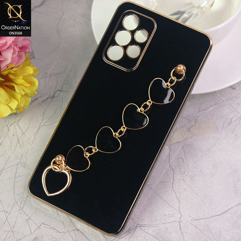 Samsung Galaxy A52 Cover - Black - Electroplated Edges Soft Silicone Heart Chain Fingers Holder Case with Camera Protection