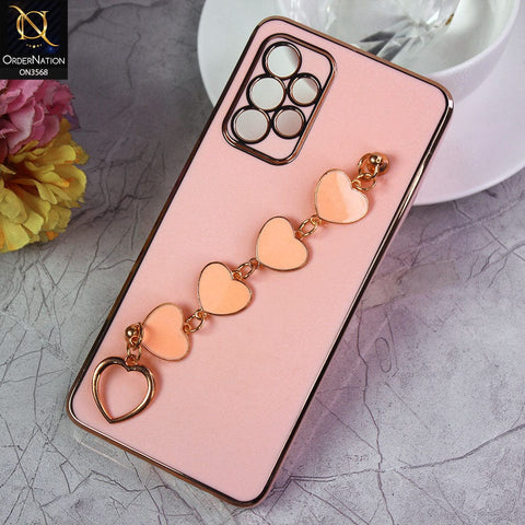 Samsung Galaxy A52 Cover - Pink - Electroplated Edges Soft Silicone Heart Chain Fingers Holder Case with Camera Protection