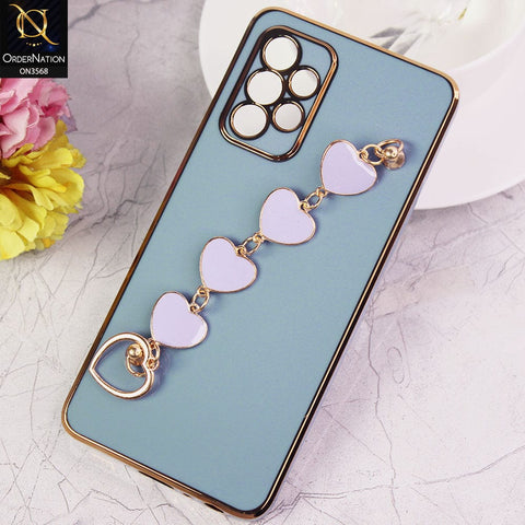 Samsung Galaxy A52s 5G Cover - Sierra Blue - Electroplated Edges Soft Silicone Heart Chain Fingers Holder Case with Camera Protection