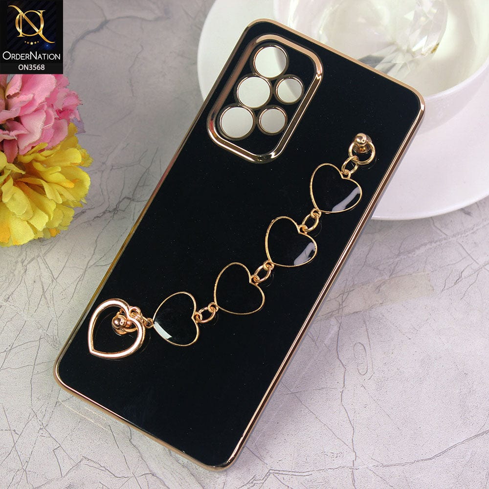 Samsung Galaxy A53 5G Cover - Black - Electroplated Edges Soft Silicone Heart Chain Fingers Holder Case with Camera Protection